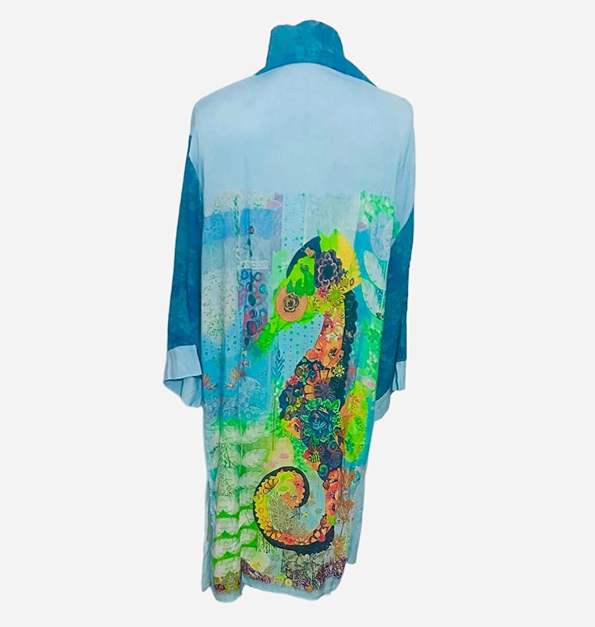 Özel Tasarım Pamuk Viskon Uzun Kimono - Denizatı