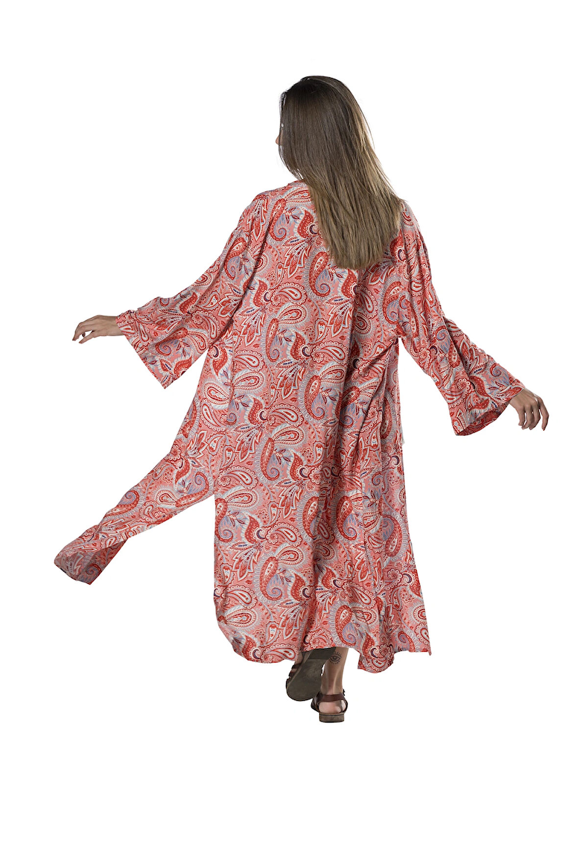 Özel Tasarım Pamuk Viskon Uzun Kimono - Garnet