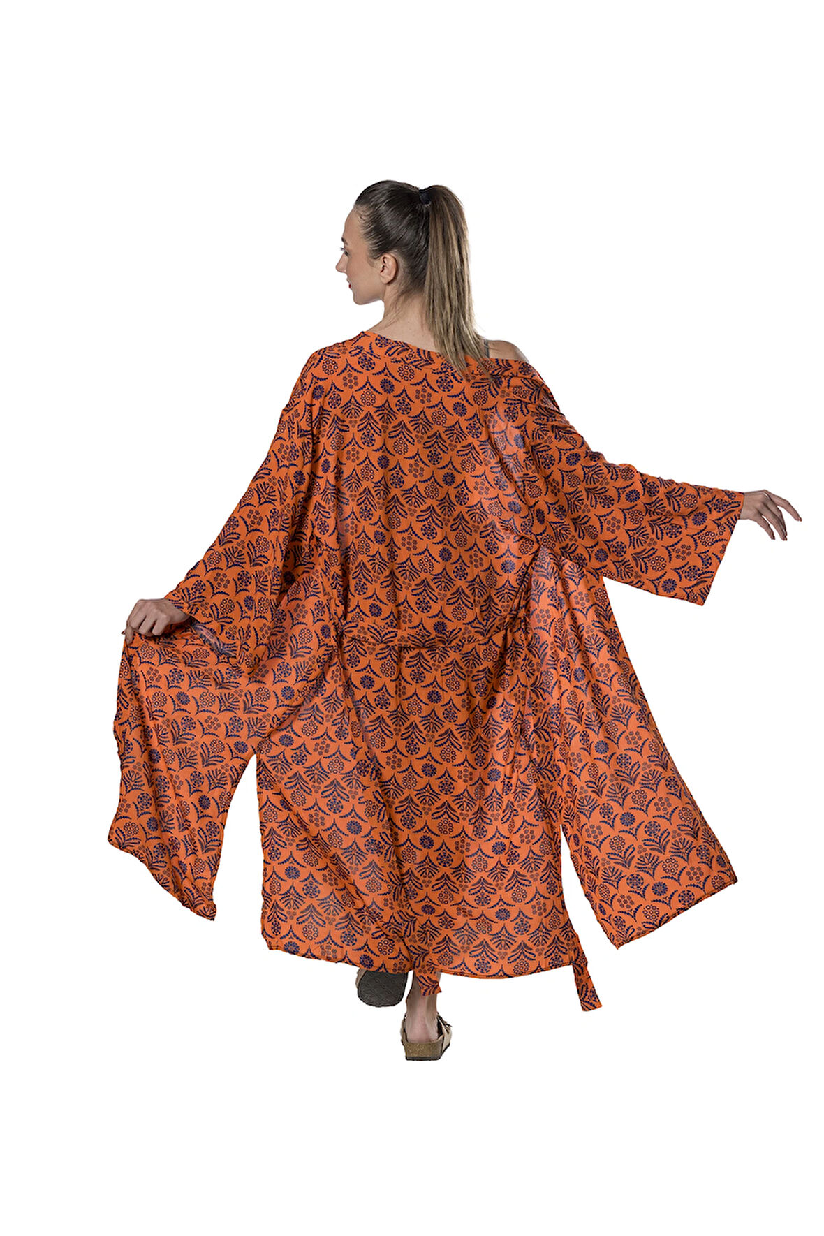 Özel Tasarım Pamuk Viskon Uzun Kimono - Güneş