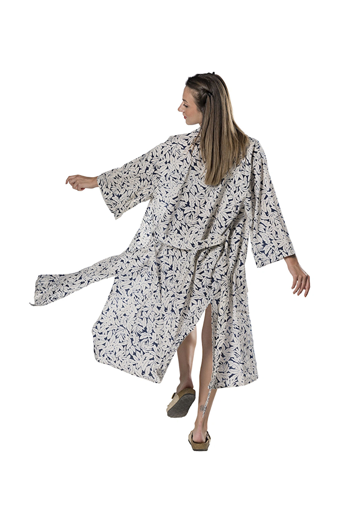 Özel Tasarım Pamuk Keten Uzun Kimono - Zambak