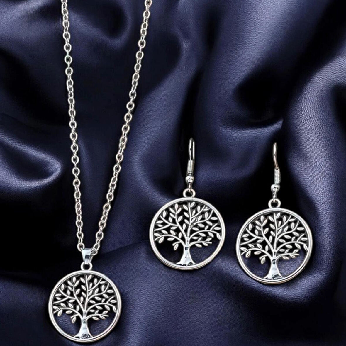 Nostaljik Bohem Tasarım Vintage Stil Kolye ve Küpe Set - Ağaç
