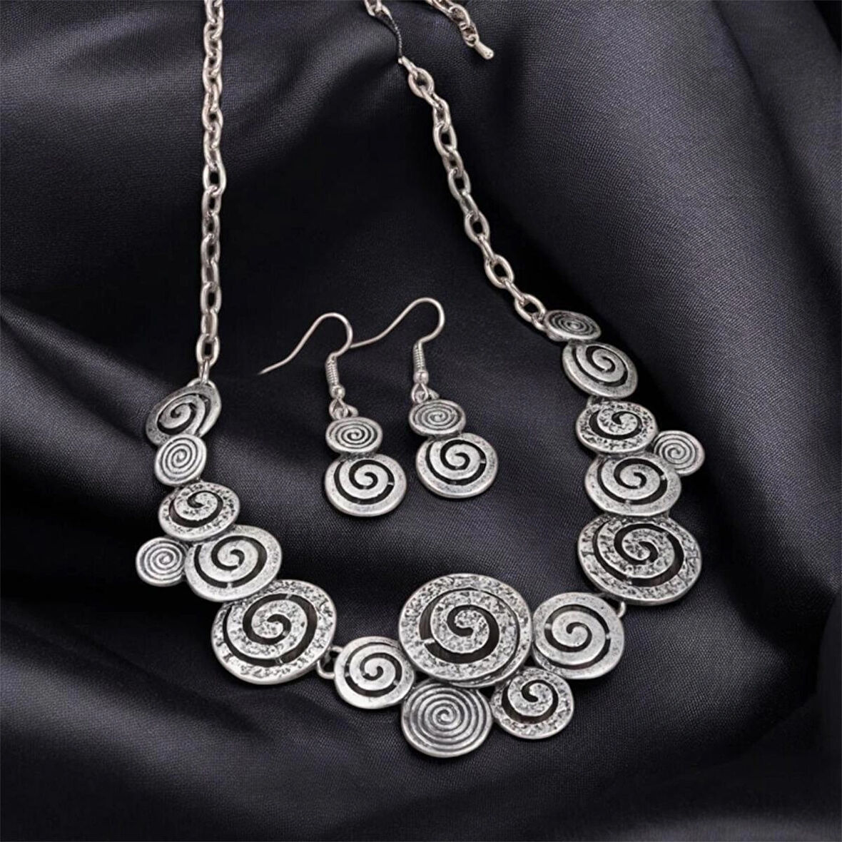 Nostaljik Bohem Tasarım Vintage Stil Kolye ve Küpe Set - Sarmal