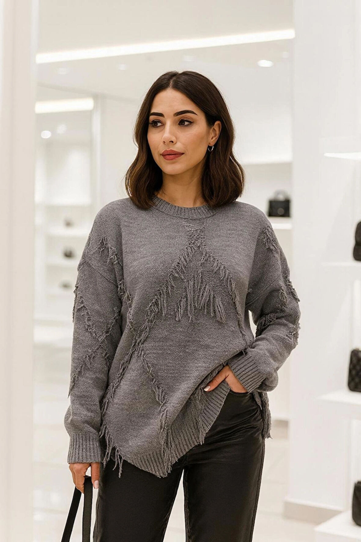 Püskül Detaylı Oversize Salaş Kazak Tunik