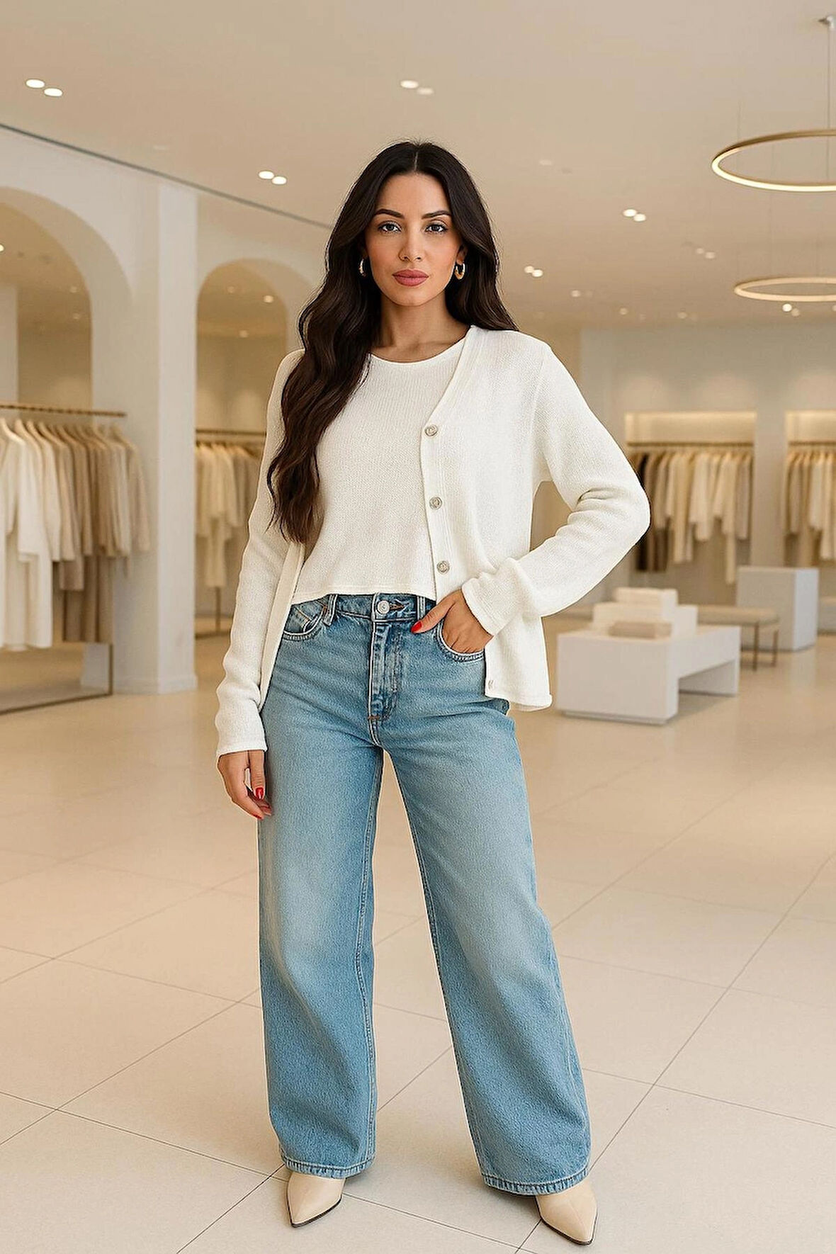 Triko Kolsuz Bluz ve Düğmeli Hırka İkili Takım