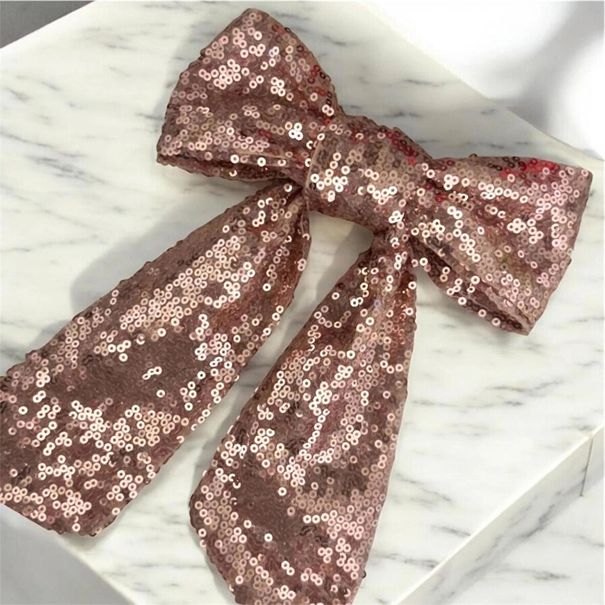 Rose Pullu Payetli Klipsli Fiyonk Toka - Handmade