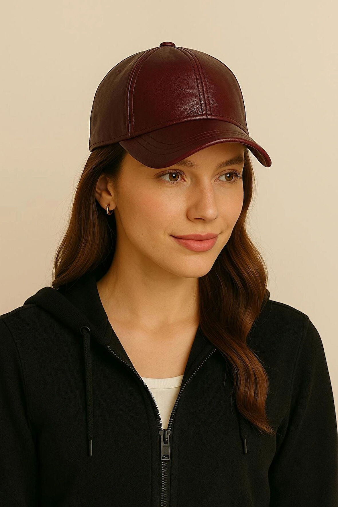 %100 PU Deri Şık ve Ayarlanabilir Unisex Deri Kep Kadın/Erkek Deri Şapka Spor Model