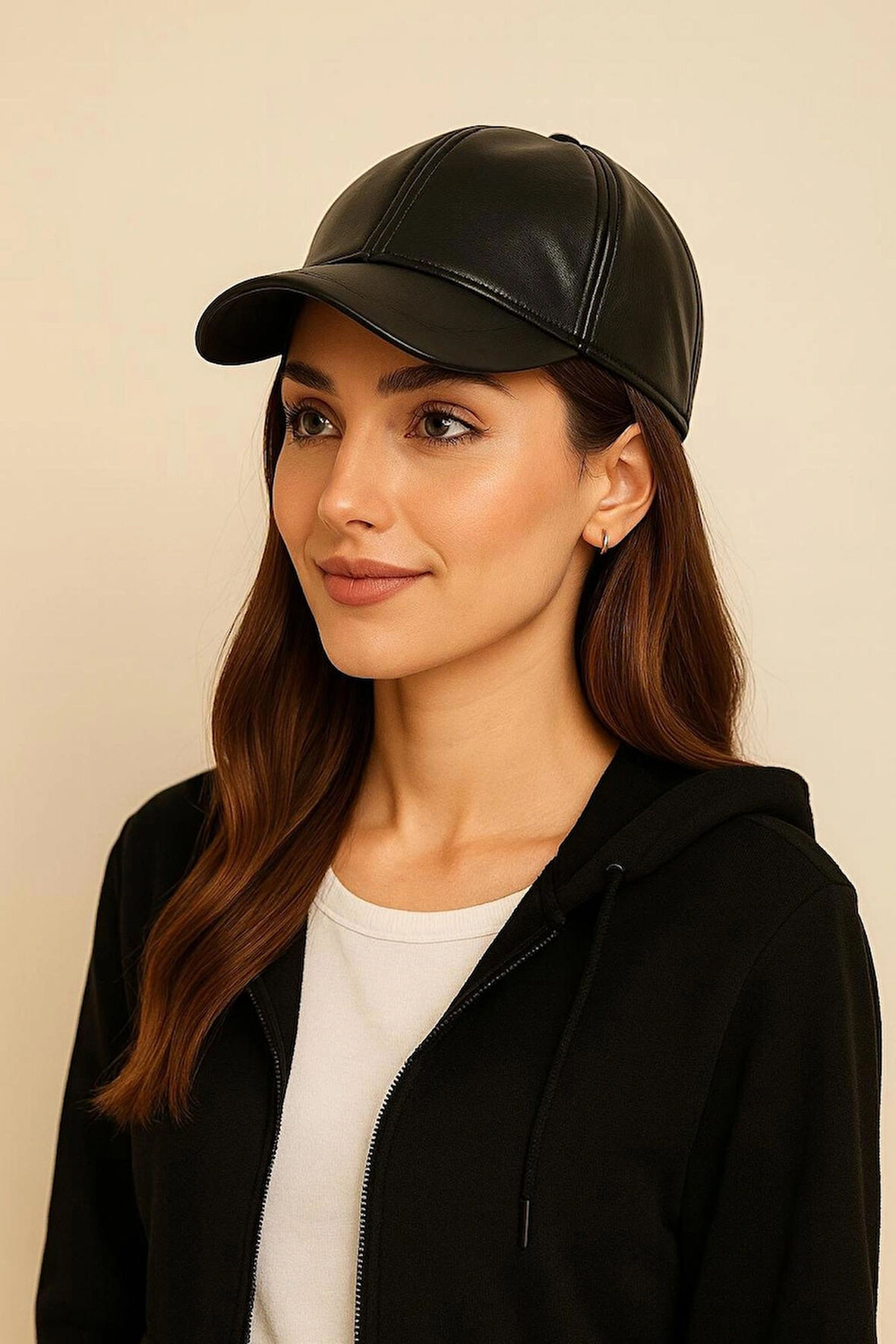 %100 PU Deri Şık ve Ayarlanabilir Unisex Deri Kep Kadın/Erkek Deri Şapka Spor Model