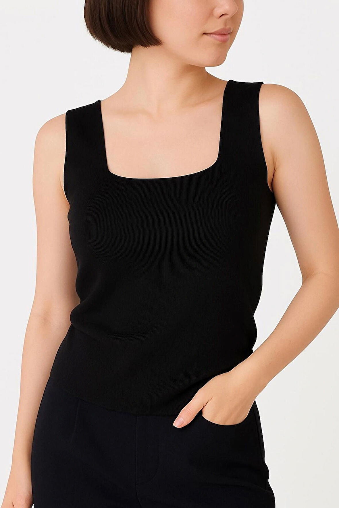 Kadın Kare Yaka Triko Bluz