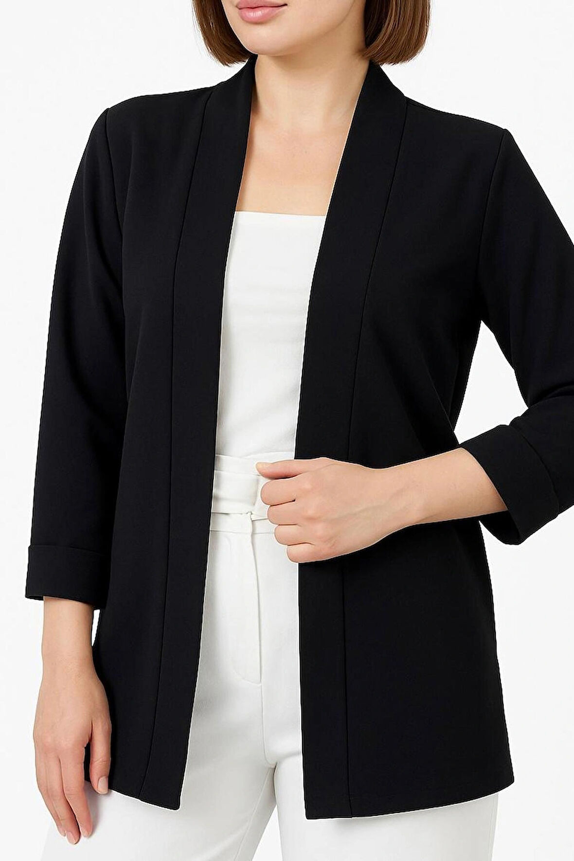 Likralı Truvakar Kol Şal Yaka Siyah Ceket