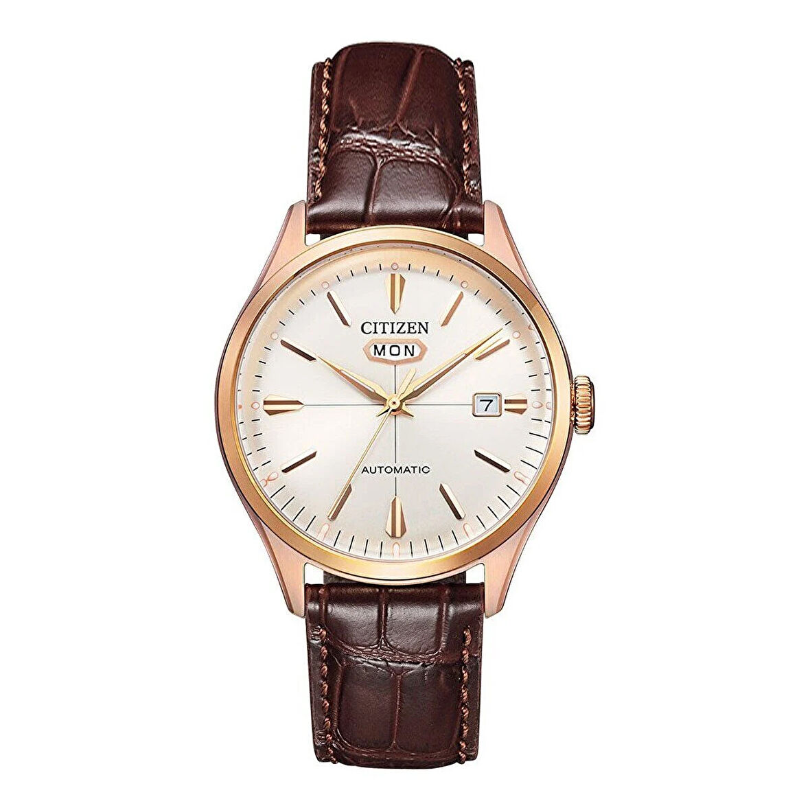 Citizen NH8393-05AC Erkek Kol Saati | 40.2 mm Rose Gold Kasa, Beyaz Kadran, Otomatik Mekanizma