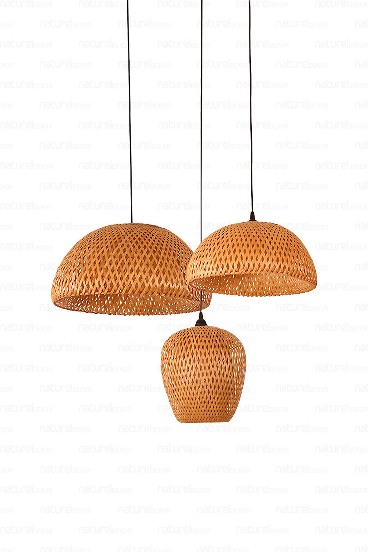 Bohem Bambu Boja Pendant 3'lü Set Sarkıt Avize Lamba - Iskandinav, Modern, Bohem, Rattan Aydınlatma