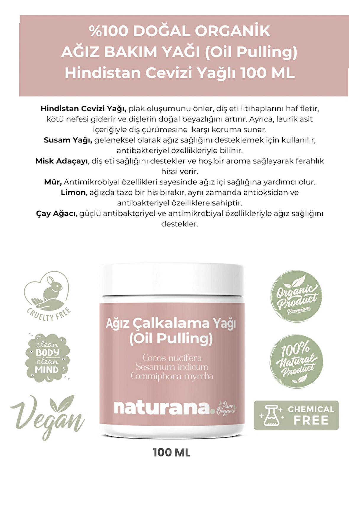 %100 Doğal Organik Ağız Çalkalama Yağı (oil Pulling Yağ Çekme) 100 Ml Hindistan Cevizi Ve Susam Yağı