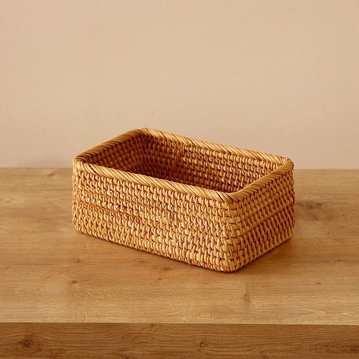 Bohem Rattan Saklama Kutusu 20x14x8 cm, Sepet, Peçetelik Iskandinav, Modern, Rattan