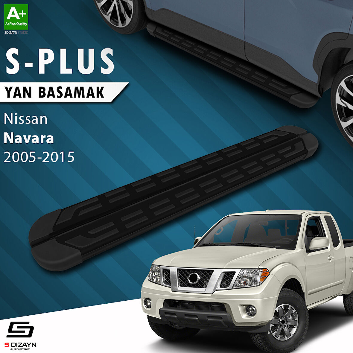 S-Dizayn Nissan Navara 2 S-Plus Siyah Yan Basamak 203 Cm 2005-2015 A+ Kalite