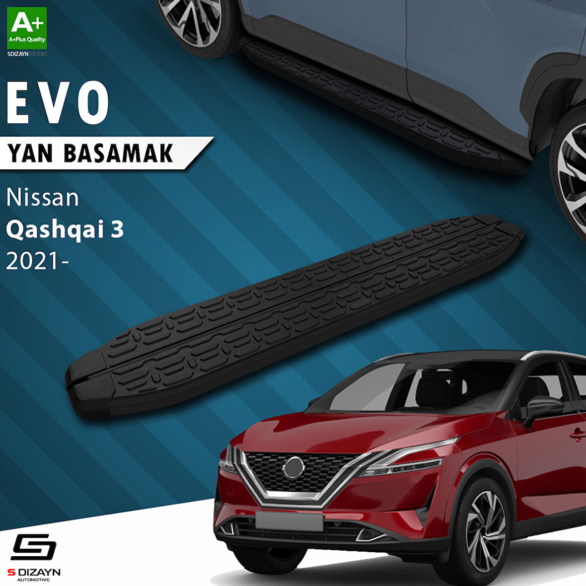 S-Dizayn Nissan Qashqai 3 Evo Siyah Yan Basamak 173 Cm 2021 Üzeri A+ Kalite