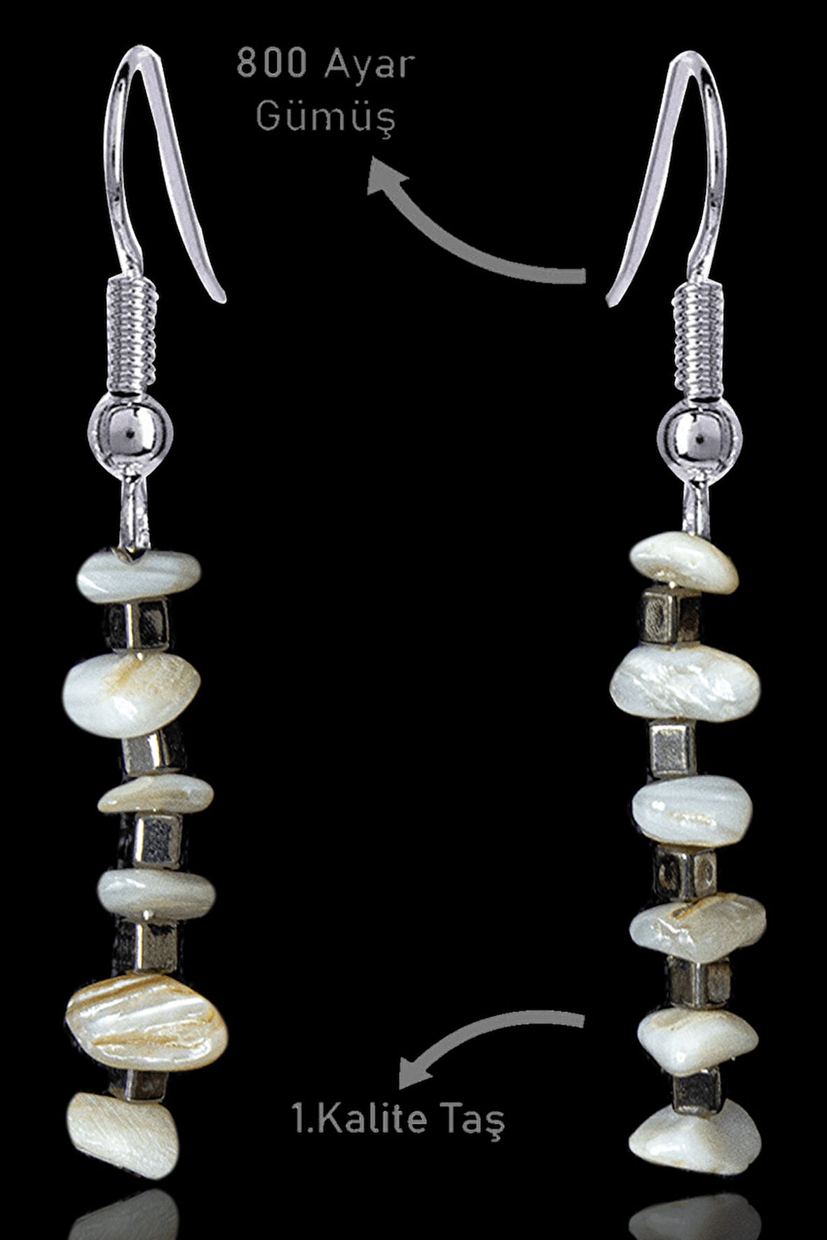 Sertifikalı Kırık Taşlı Model Sedef Taşı Küpe