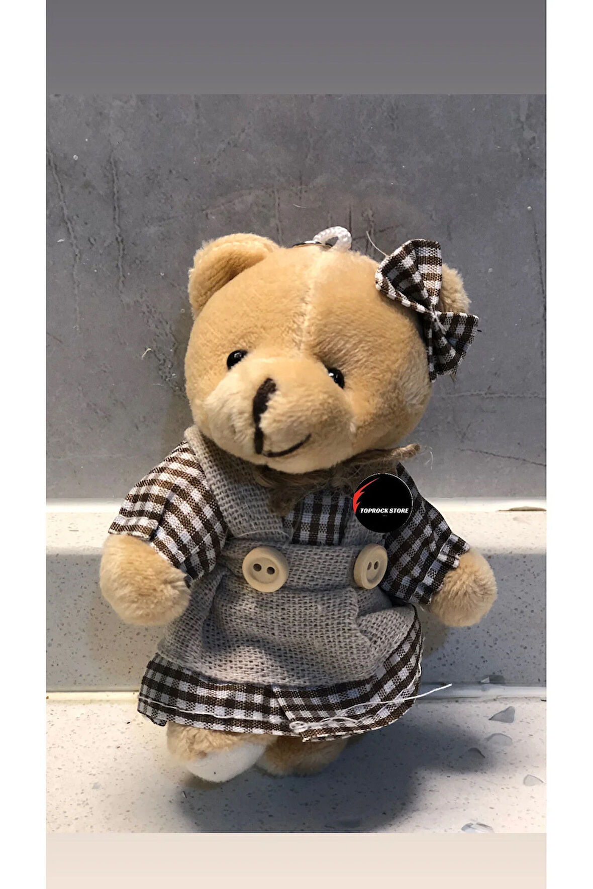 Sevimli Elbiseli Tulumlu Ayıcık Peluş Oyuncak Anahtarlık Uyku Arkadaşı Hediyelik 12 CM