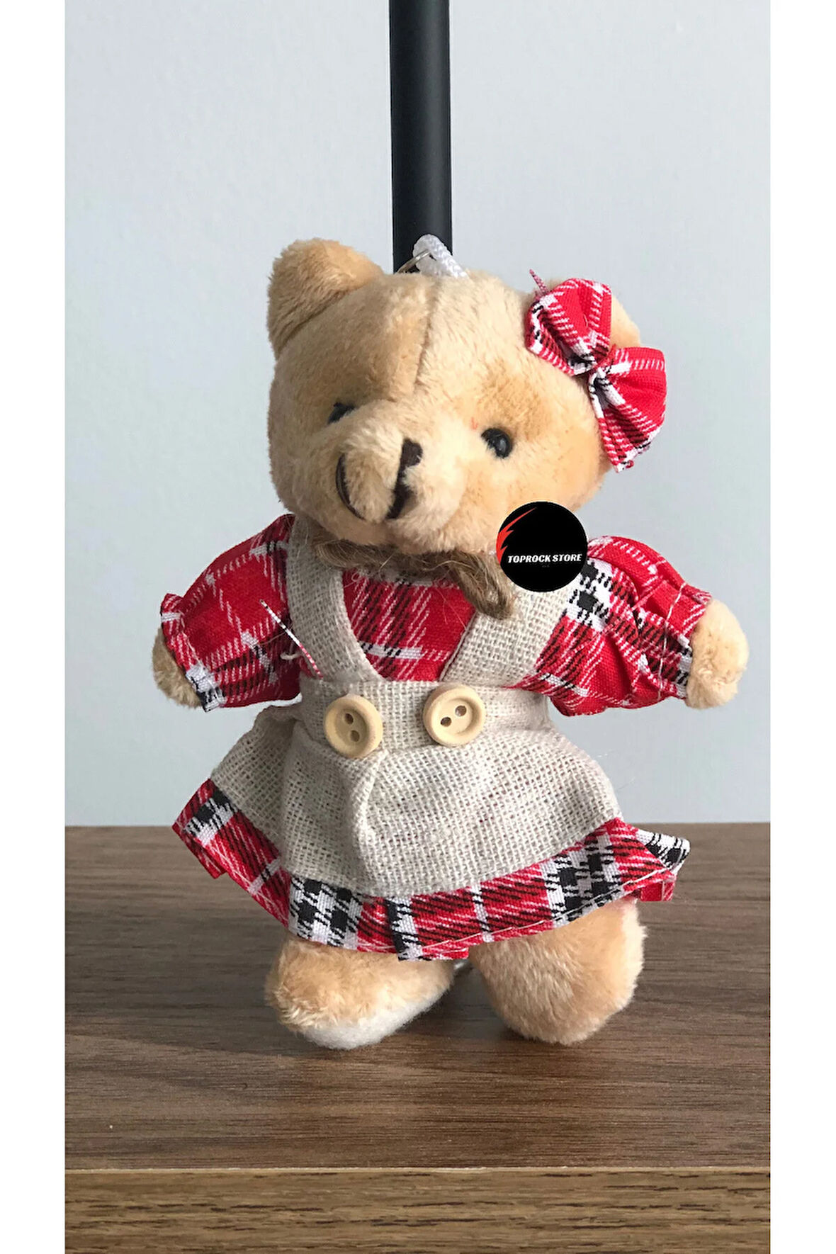 Sevimli Elbiseli Tulumlu Ayıcık Peluş Oyuncak Anahtarlık Uyku Arkadaşı Hediyelik 12 CM