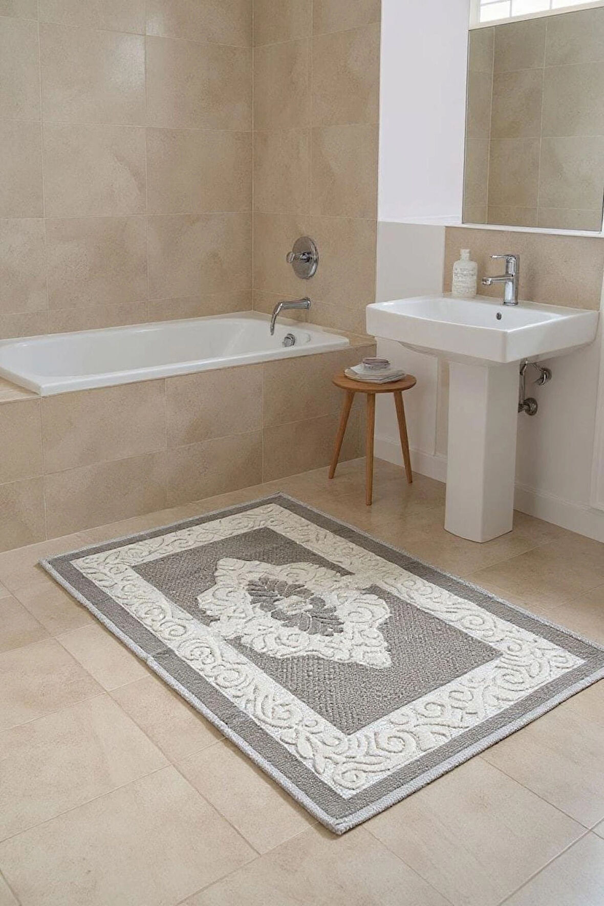 Pamuklu Kaymaz Taban Dikdörtgen Banyo Paspası – Yüksek Emici Pamuk Dokuma Banyo Halısı