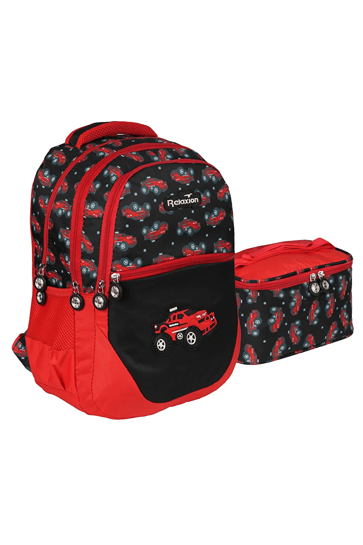 Relaxion Yeni Sezon Figürlü Unisex İlkokul Çantası İkili Takım - NKT02109-siyah-kırmızı-TEKEBAT