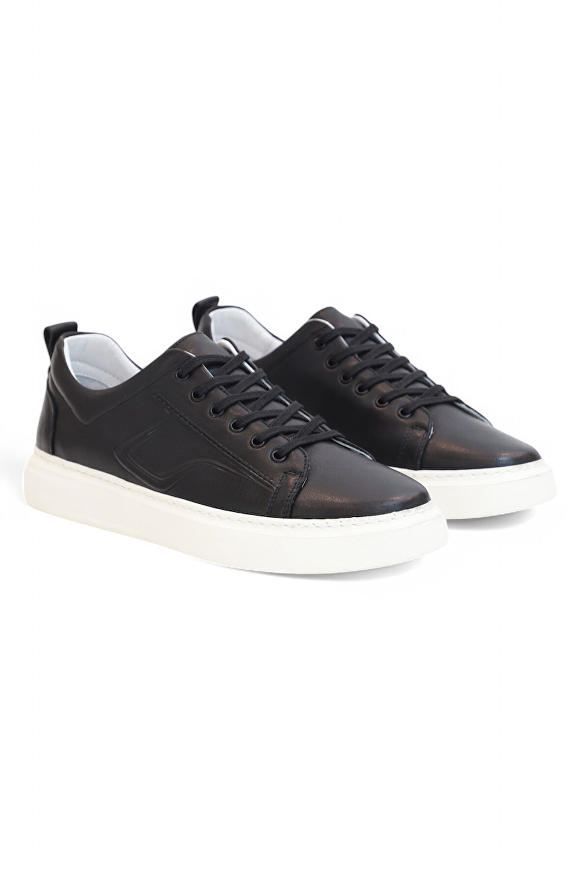 Konfores 2124 Hakiki Deri Anatomik Tabanlı Ultra Hafif Erkek Sneakers Ayakkabı - NKT02124-siyah-beyaz-40