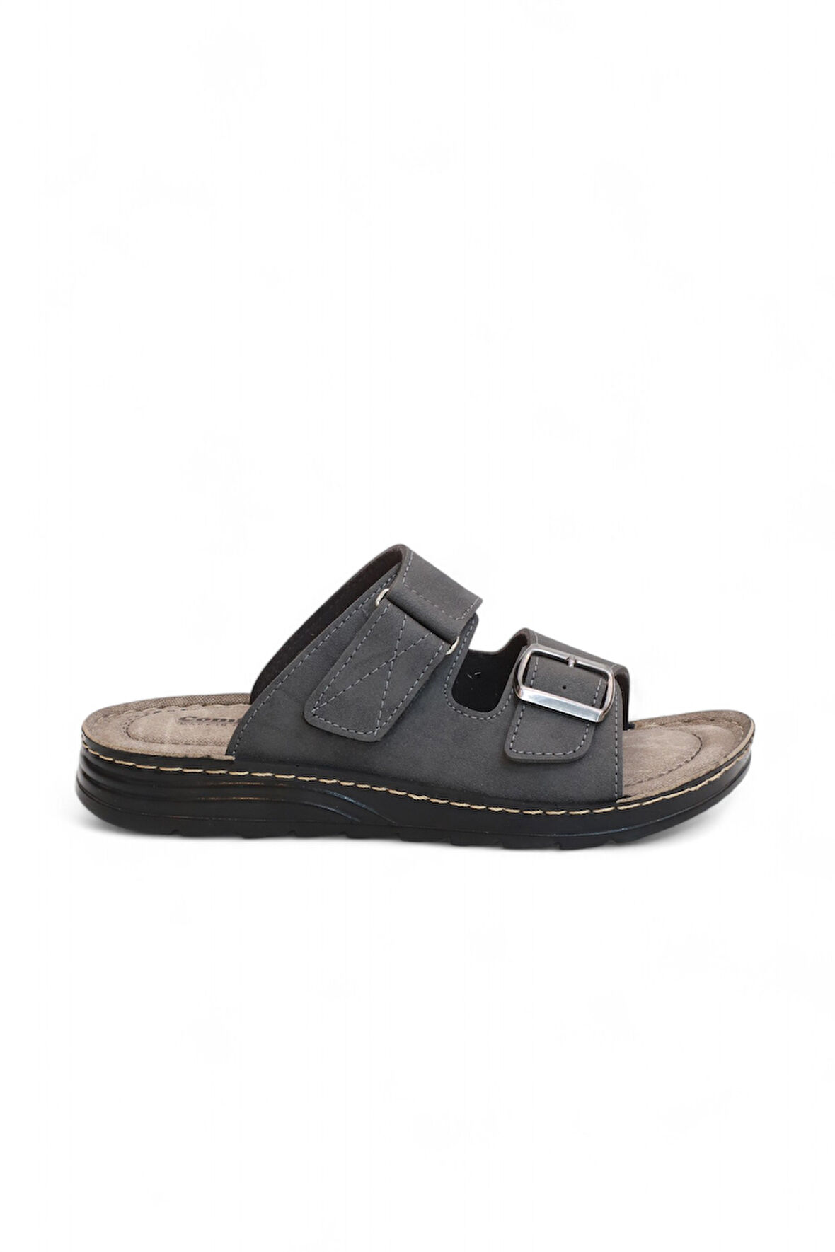 2151 Cırtlı ve Tokalı Tam Anatomik Tabanlı Günlük,Umre ve Hac İçin Uyumlu Erkek Terlik - NKT02151-gri-44