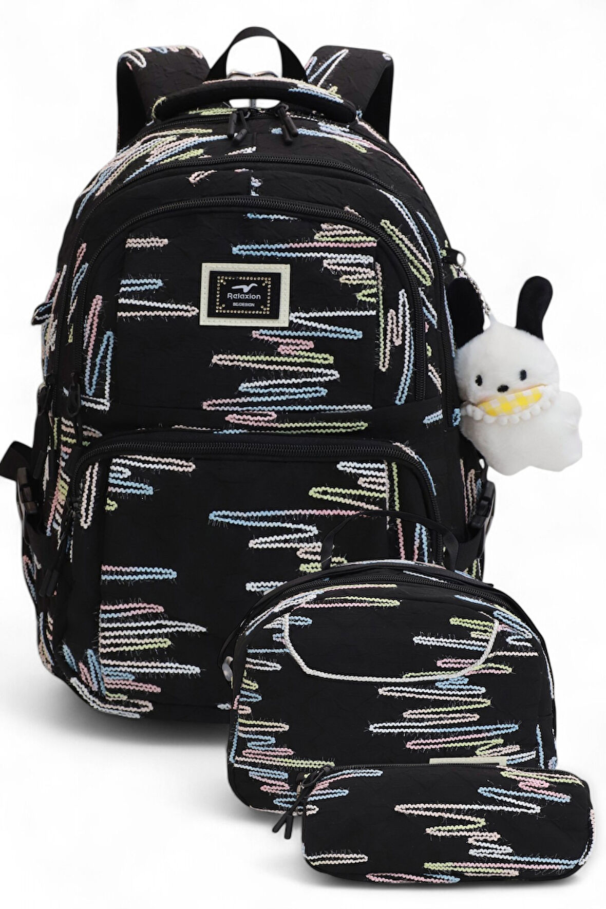 Relaxion 2173-1430 İthal Ürün Kız Çocuk Üçlü Set İlkokul Sırt Çantası - NKT02173-siyah-TEKEBAT