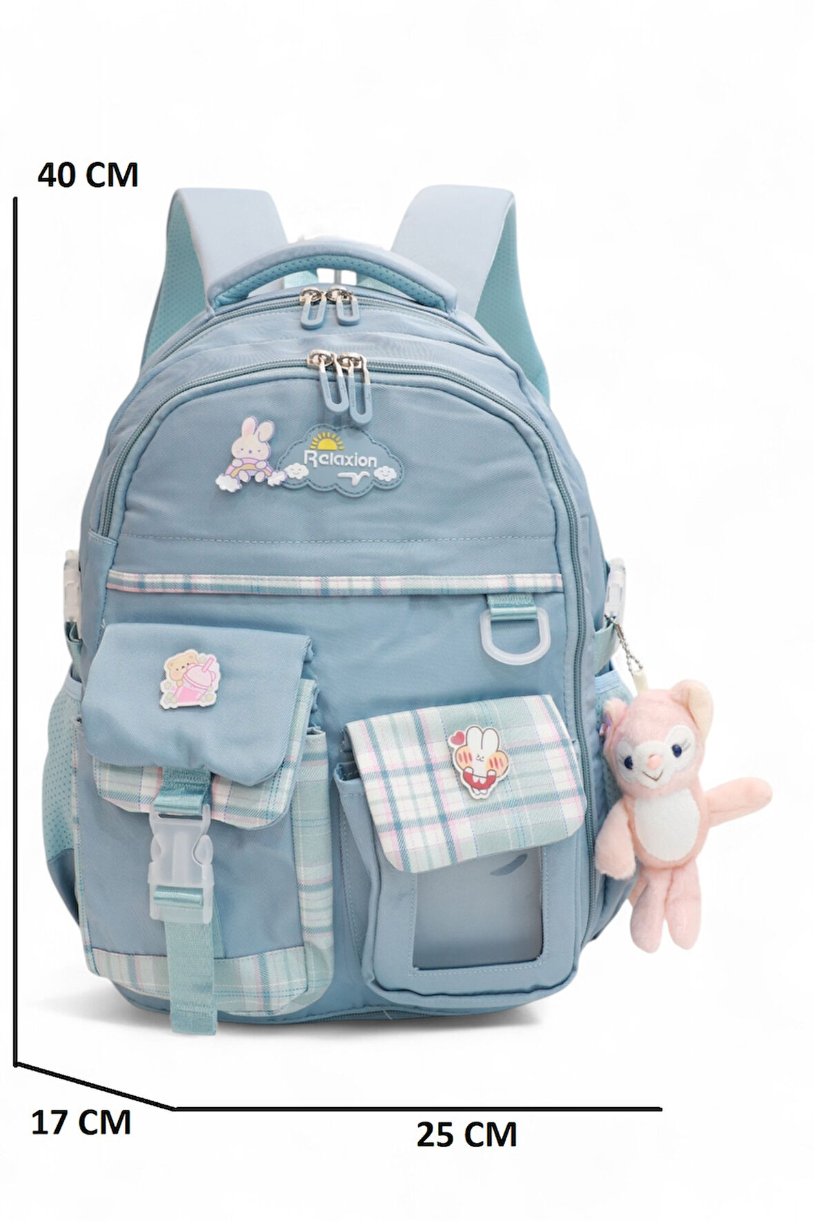 Relaxion 2174-1450 İthal Kore Tarzı Unisex Çocuk İlkokul Sırt Çantası - NKT02174-mavi-TEKEBAT