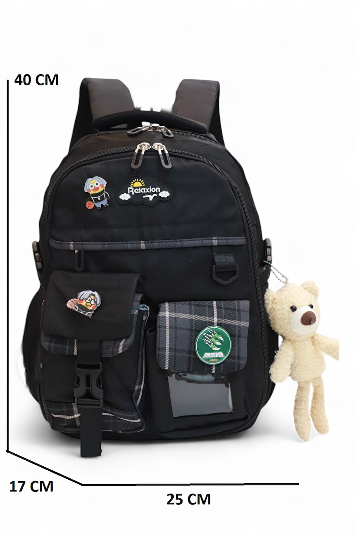 Relaxion 2174-1450 İthal Kore Tarzı Unisex Çocuk İlkokul Sırt Çantası - NKT02174-siyah-TEKEBAT