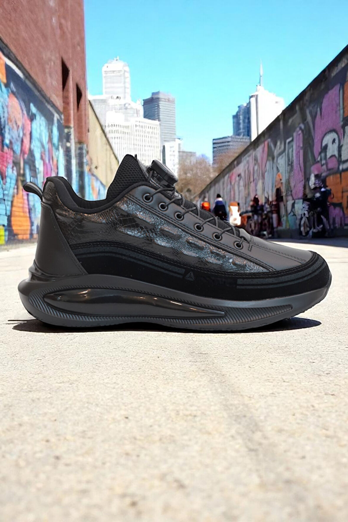 2190-Jamper Anatomik Tabanlı Otomatik Bağcıklı Erkek Sneakers Ayakkabı - NKT02190-siyah-44