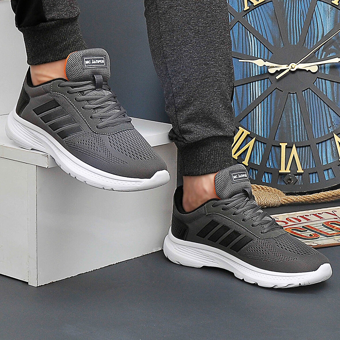 2202-Jamper Anatomik Tabanlı Ultra Hafif Unisex Bağcıklı Sneakers Ayakkabı - NKT02202-Füme-43