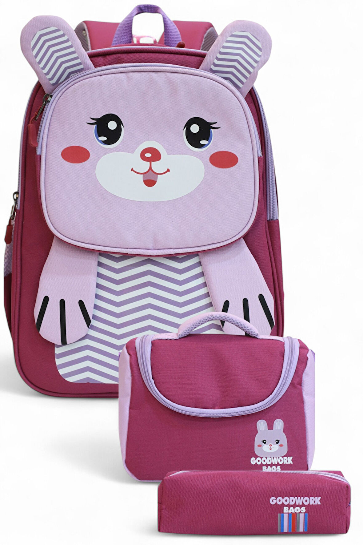 2204-Goodwork Kız Çocuk Üçlü Set Figürlü İlkokul Sırt Çantası  - NKT02204-mürdüm-TEKEBAT