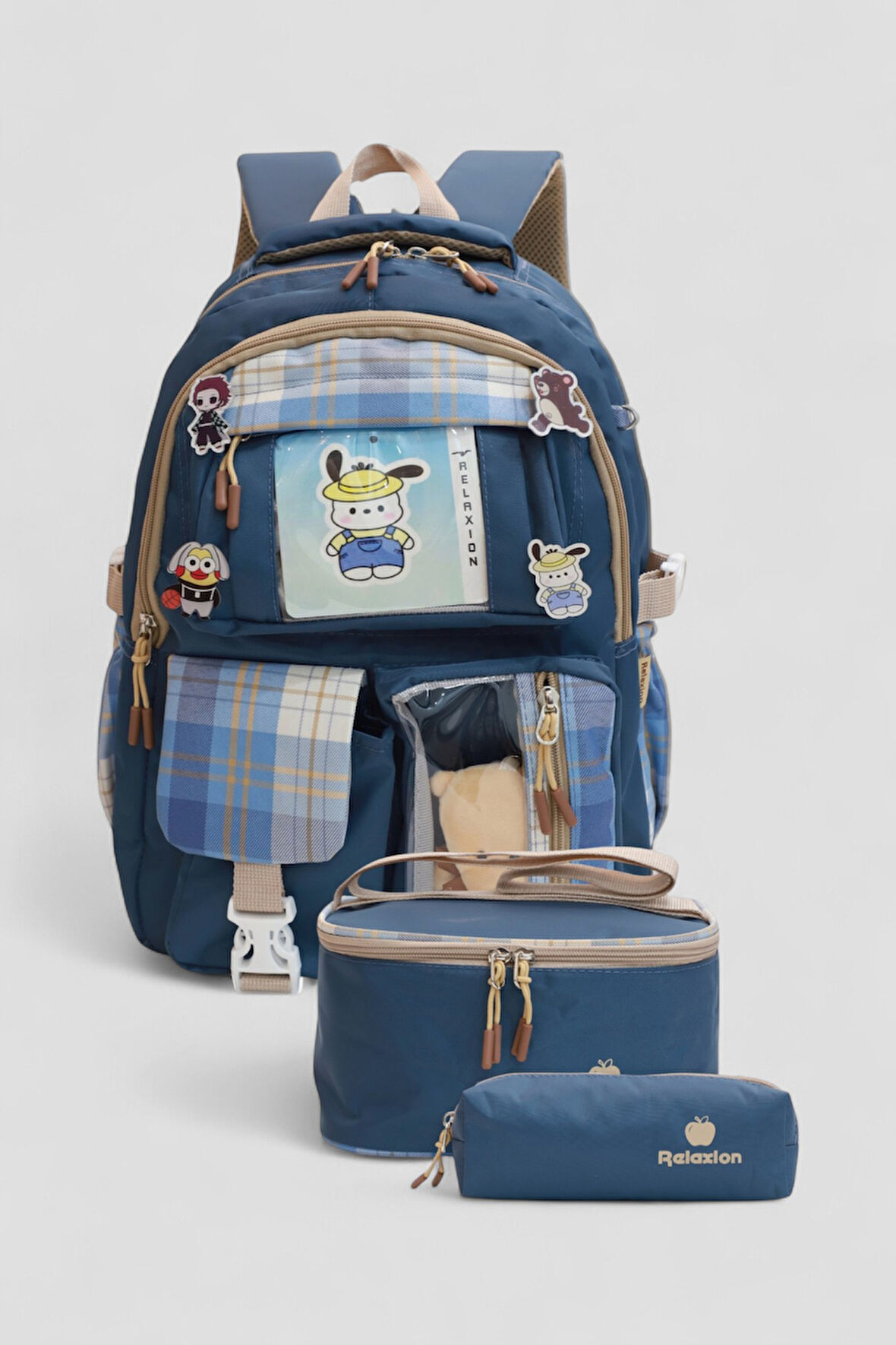 Relaxion 1395 Kore Tarzı Unisex Çocuk Üçlü Set İlkokul Sırt Çantası - NKT02207-lacivert-TEKEBAT