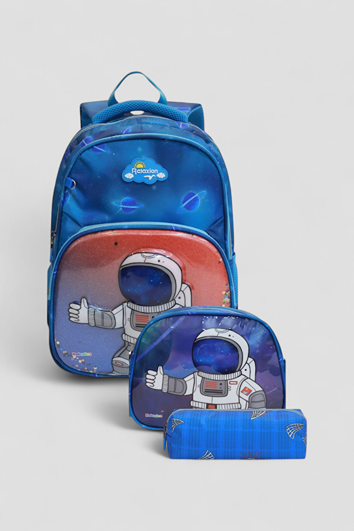 Relaxion 1370 Anatomik Sırt Yapılı Kabartmalı Figürlü Üçlü Set İlkokul Çantası - NKT02211-mavi-TEKEBAT