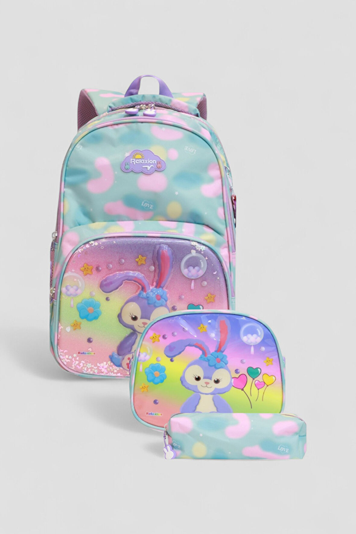 Relaxion 1370 Anatomik Sırt Yapılı Kabartmalı Figürlü Üçlü Set İlkokul Çantası - NKT02211-yeşil-TEKEBAT