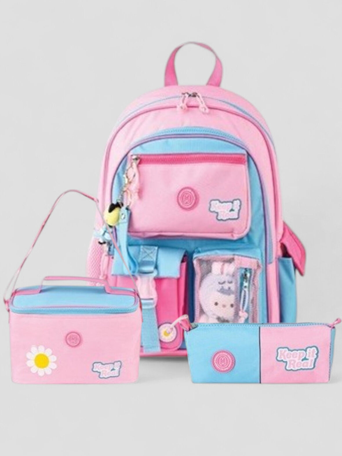 Muggle 2214 İthal Ürün Üst Kalite Unisex Çocuk Üçlü Set İlkokul Sırt Çantası - NKT02214-PEMBE-TEKEBAT