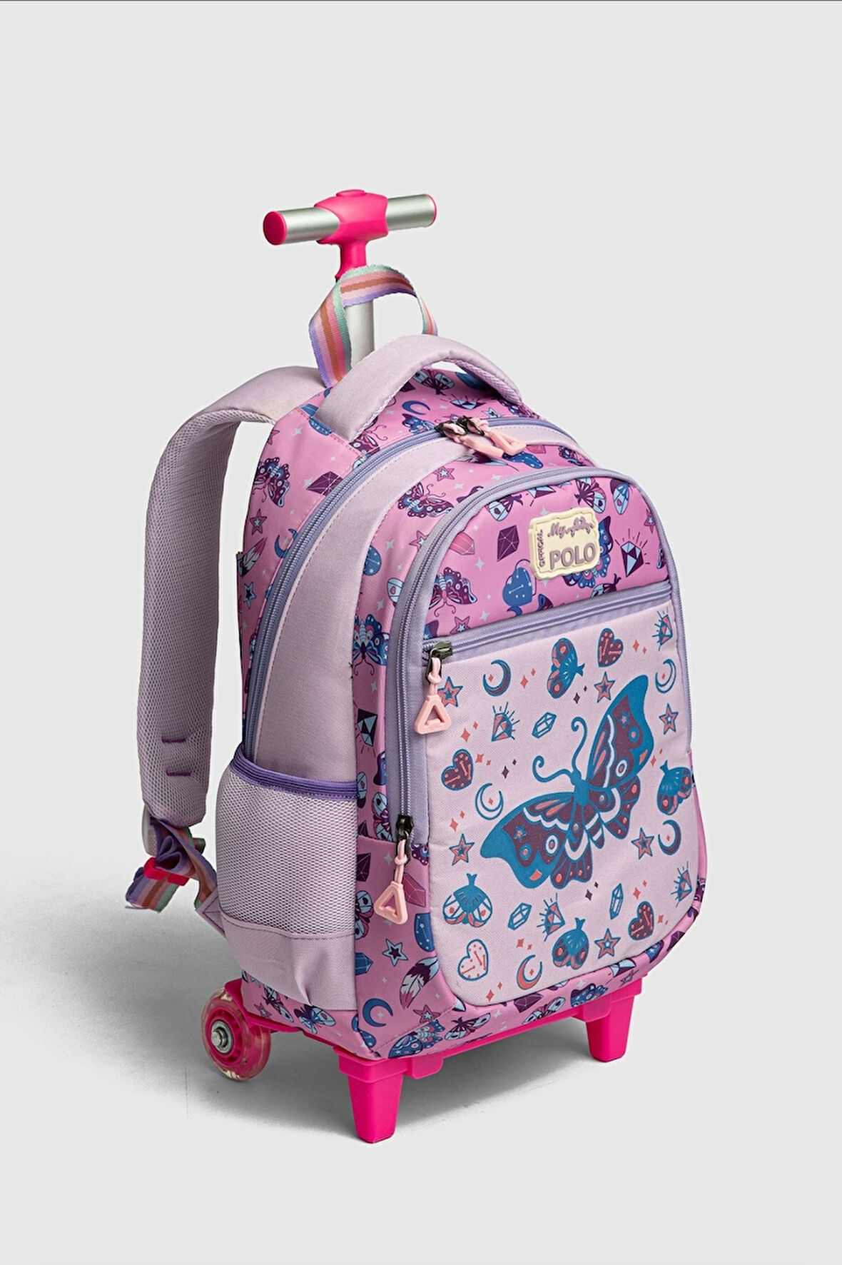 2217-My Polo Anatomik Sırt Yapılı Unisex Işıklı Tekerlekli İlkokul Çantası - NKT02217-Pembe-Mor-TEKEBAT