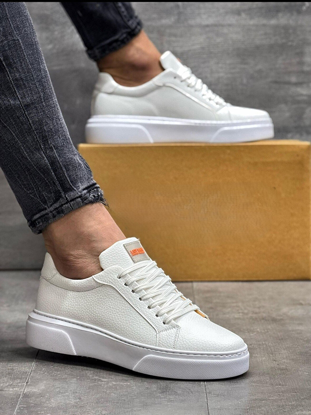 2229-Klasik Air Force Lufian Modeli Anatomik Tabanlı Üst Kalite Sneakers Ayakkabı - NKT02229-BEYAZ-42