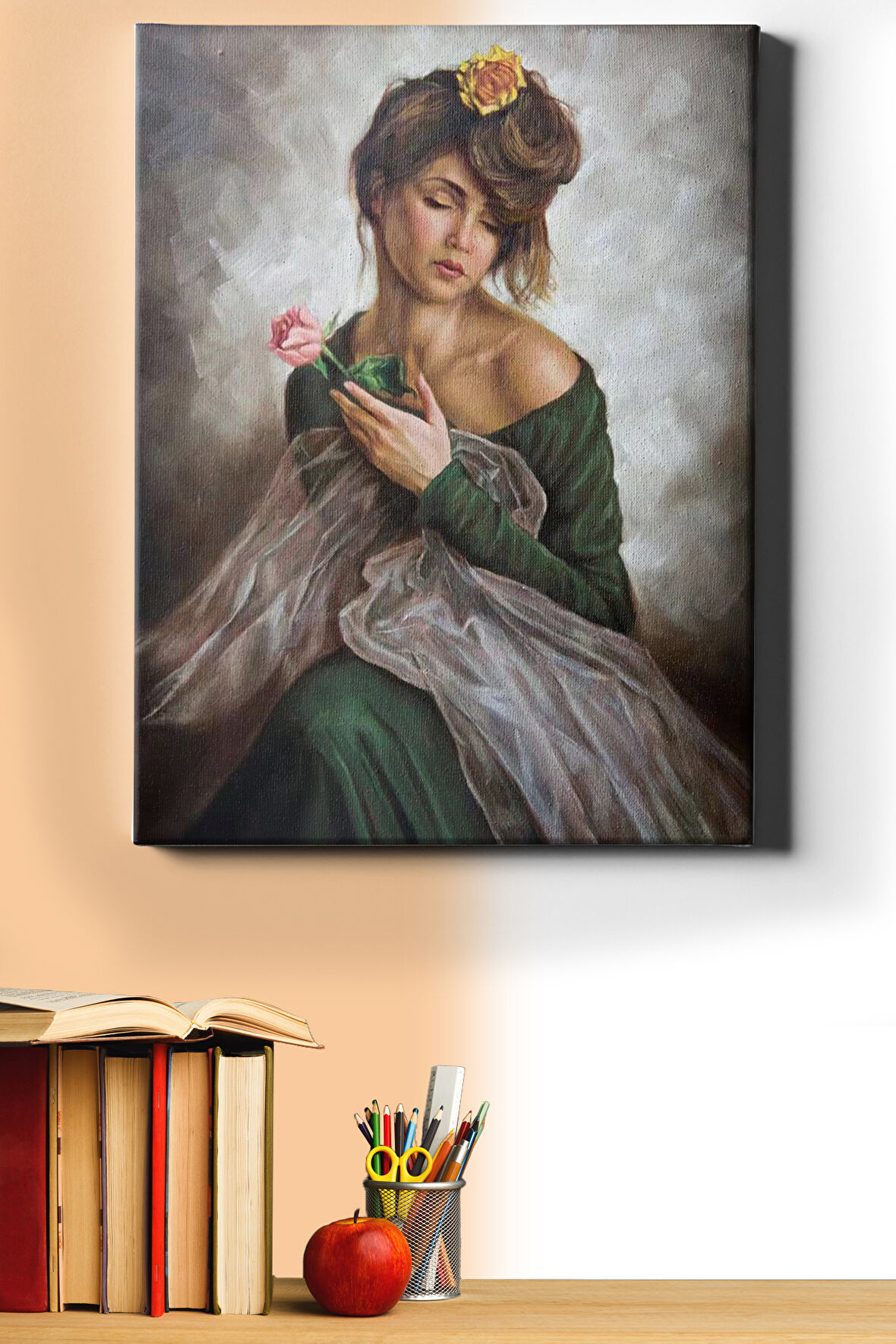 Sayılarla Boyama Seti Kasnaklı Yeşil Elbiseli Kadının Hüznü 40 X 50 Cm