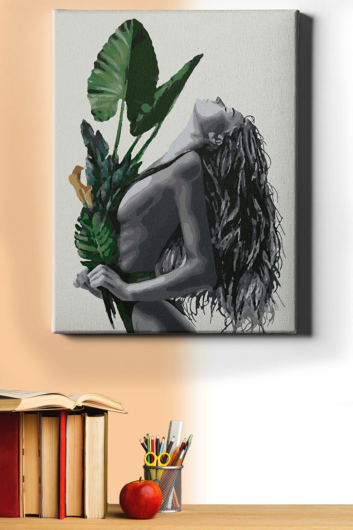 Sayılarla Boyama Seti Kasnaklı Yapraklar Ve Kadın 60 X 75 Cm