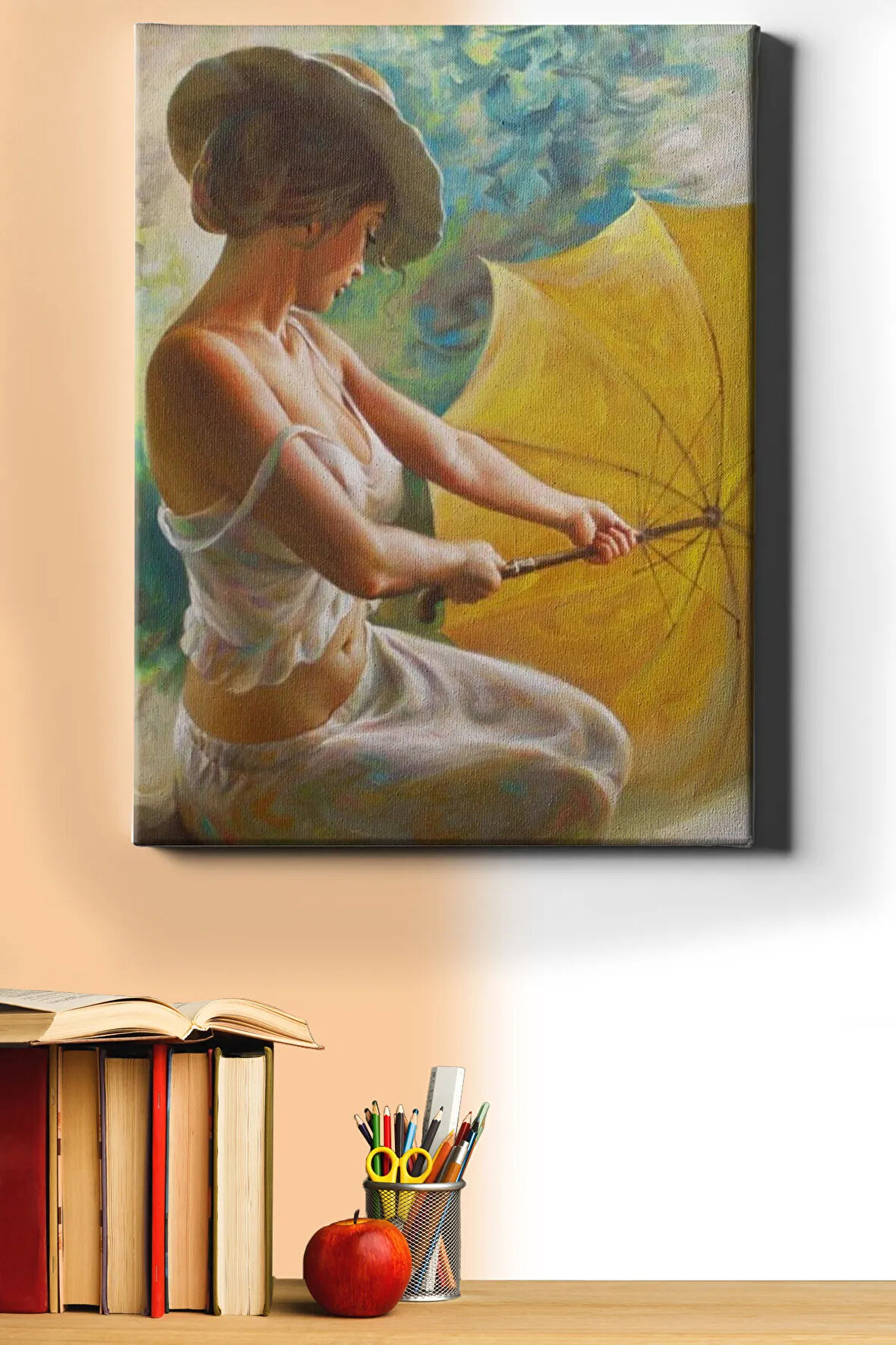 Sayılarla Boyama Seti Kasnaklı Sarı Şemsiyeli Kadın 40 X 50 Cm