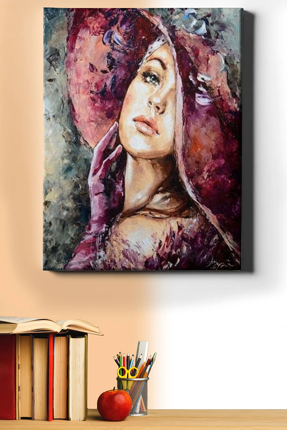 Sayılarla Boyama Seti Kasnaklı Romantik Kırmızı Şapkalı Kadın 40 X 50 Cm