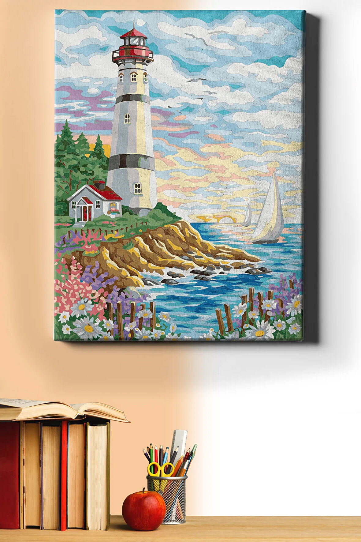 Sayılarla Boyama Seti Kasnaklı Deniz Feneri Ve Yelkenli 50 X 65 Cm