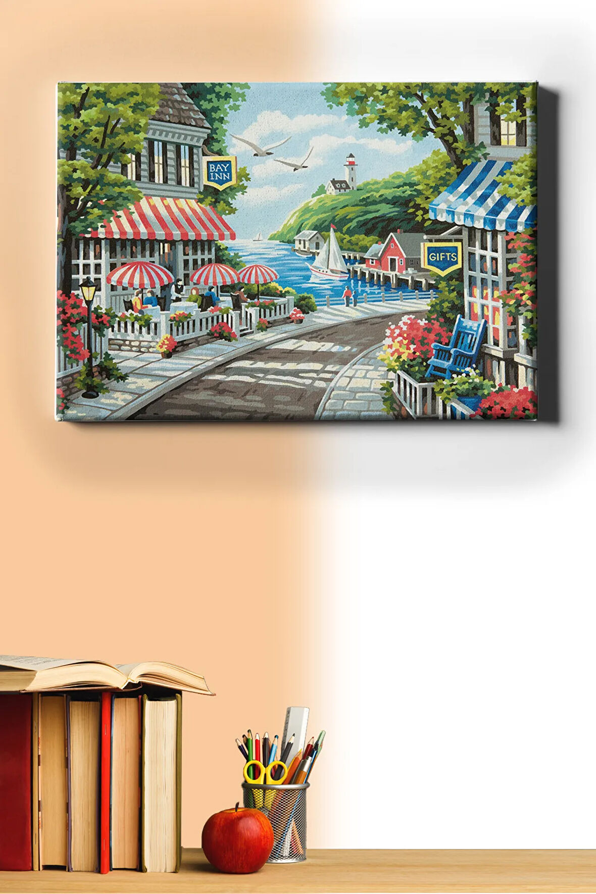 Sayılarla Boyama Seti Kasnaklı Deniz Kenarında Cafe 60 X 75 Cm