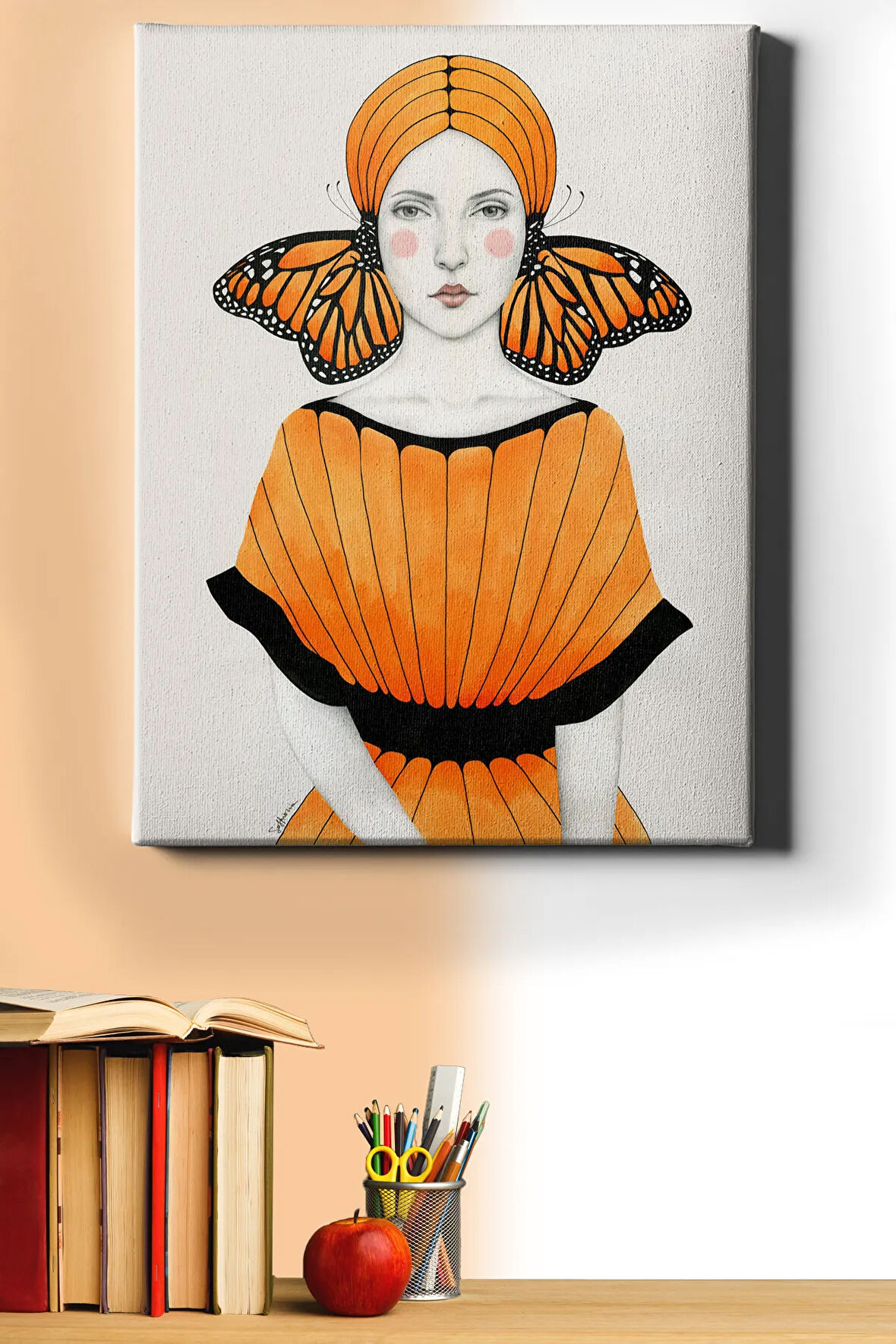 Sayılarla Boyama Seti Kasnaklı Kadın Ve Turuncu Kelebek 60 X 75 Cm