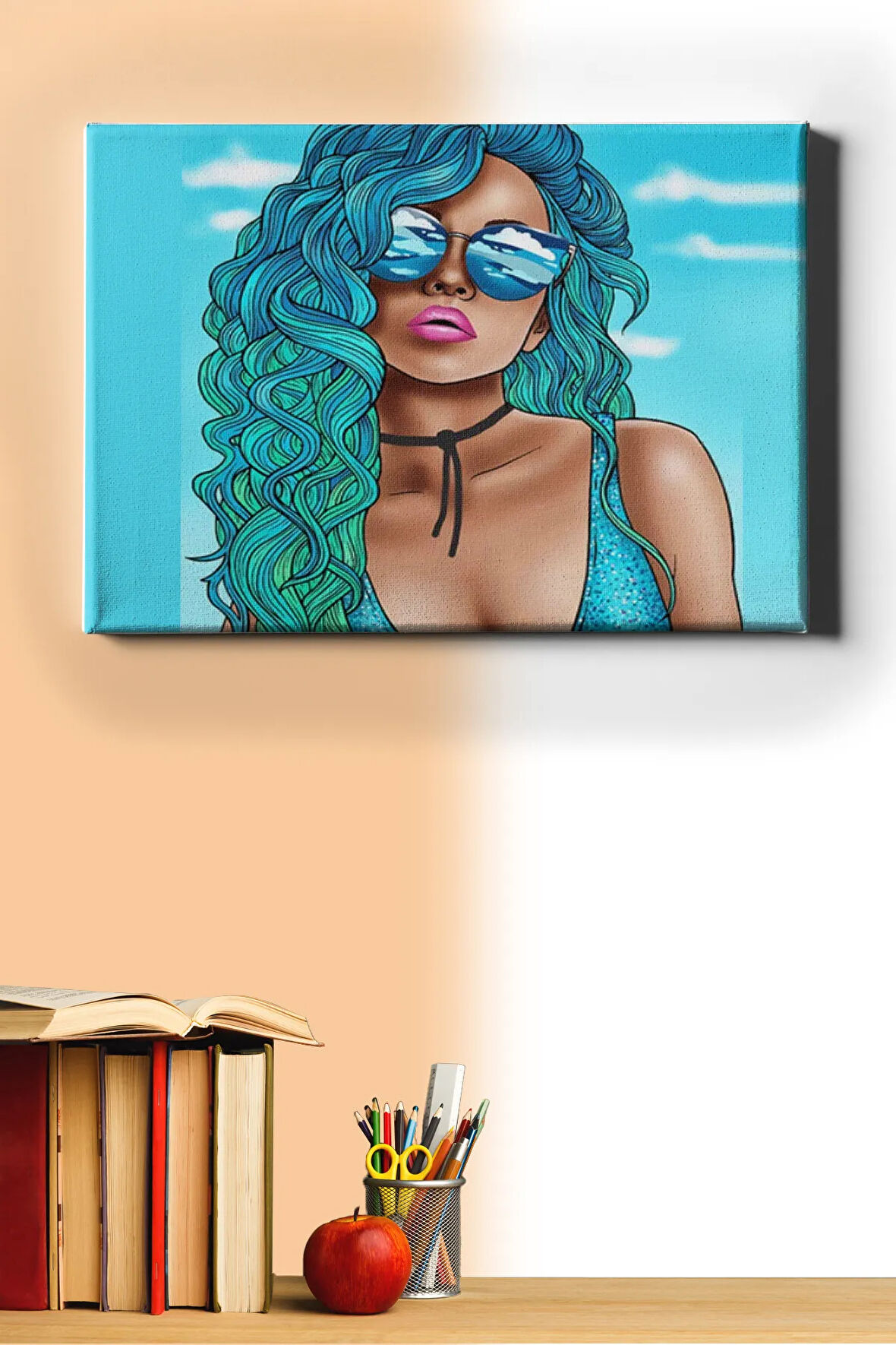 Sayılarla Boyama Seti Kasnaklı Mavi Saçlı Kadın 60 X 75 Cm