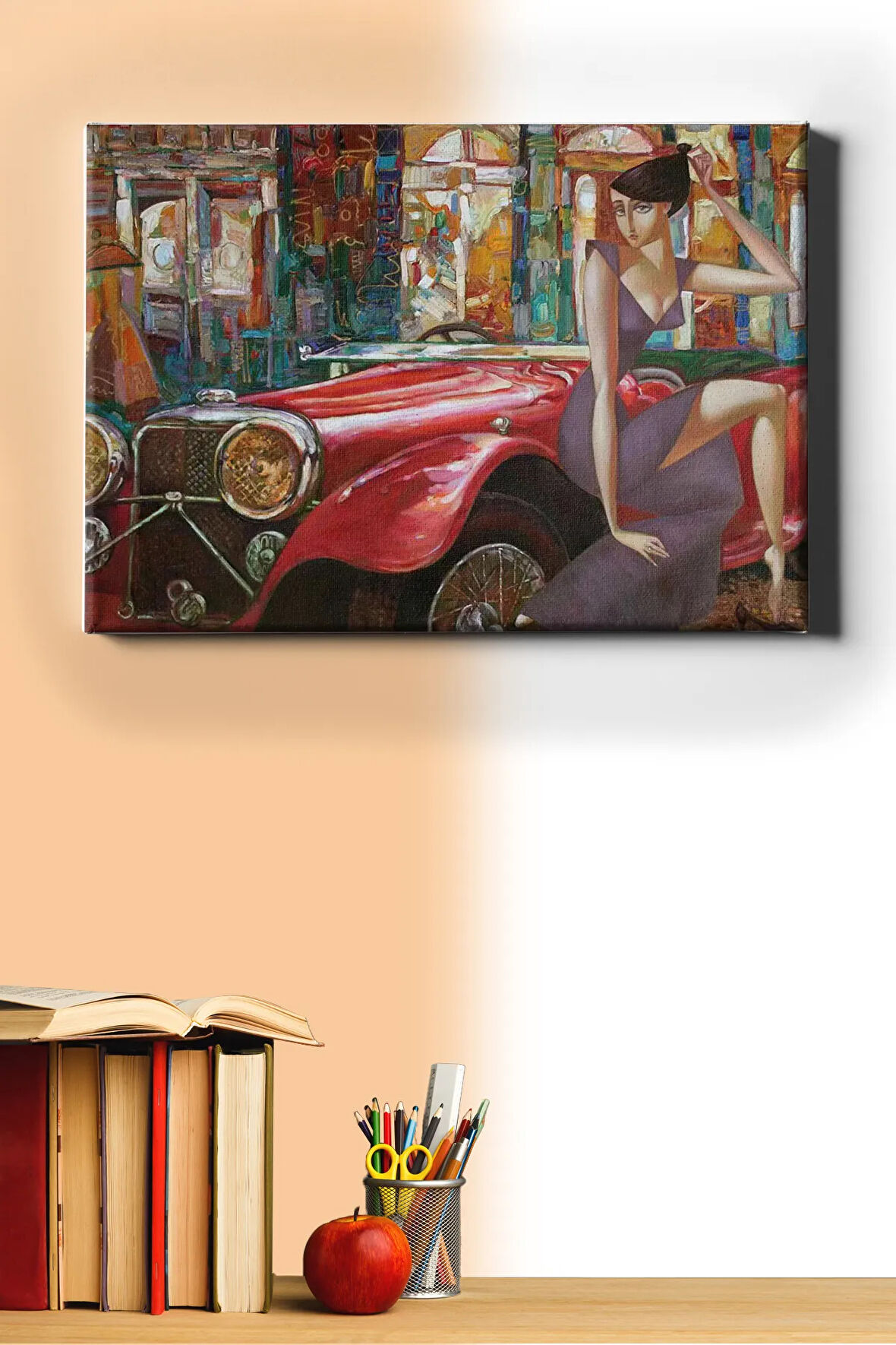 Sayılarla Boyama Seti Kasnaklı Kırmızı Arabal Ve Kadın 40 X 50 Cm
