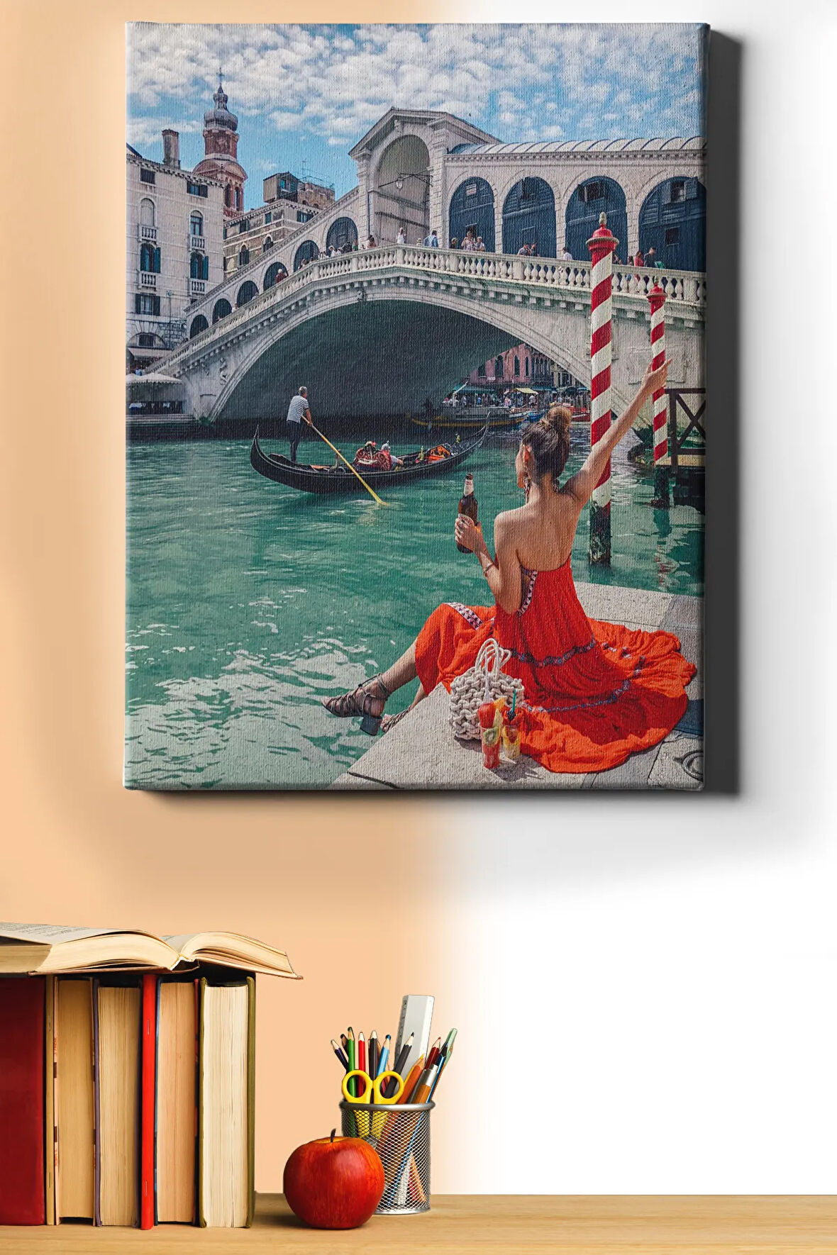 Sayılarla Boyama Seti Kasnaklı Venedik'te Kırmızılı Kadın 60 X 75 Cm