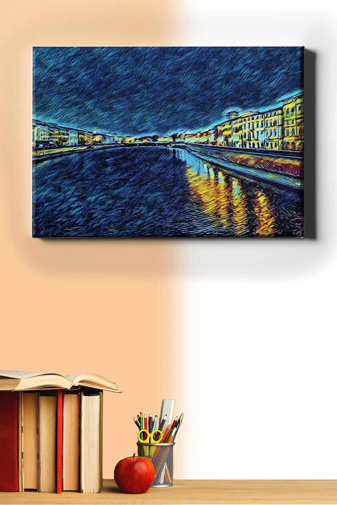 Sayılarla Boyama Seti Kasnaklı Mavi Gece Ve Nehir 60 X 75 Cm