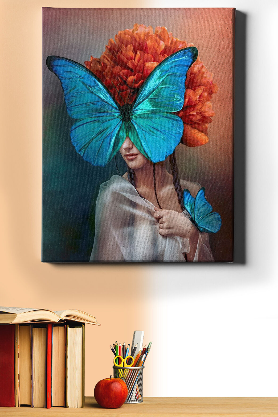 Sayılarla Boyama Seti Kasnaklı Mavi Kelebek Ve Kızıl Kadın 60 X 75 Cm